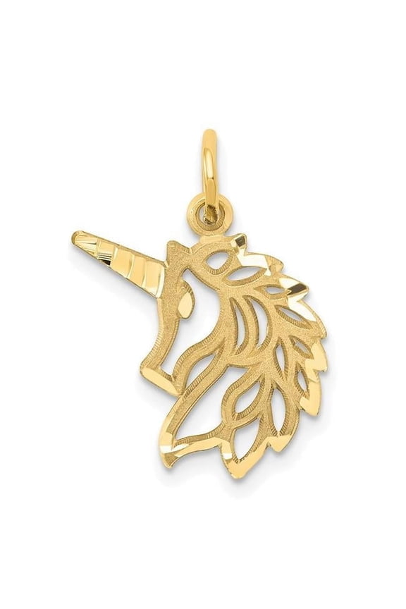 14k Yellow Gold Texture Brushed Diamond Cut Finish Unicorn Head Charm Pendant