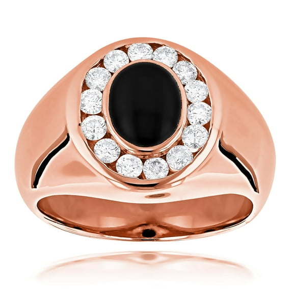 14k Unique Mens Dainty Diamond Black Onyx Ring For Him (Rose Gold Size 9)