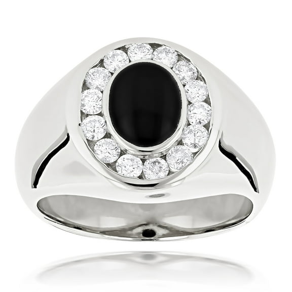 14k Unique Mens Dainty Diamond Black Onyx Ring For Him (White Gold Size 7.5)