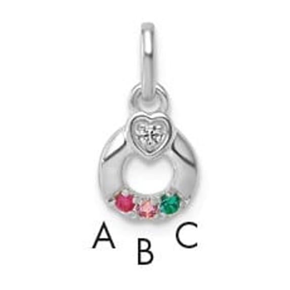 14k WG Dia. Heart w/3 Birthstone Mother's Circle Pend Semi-Mount
