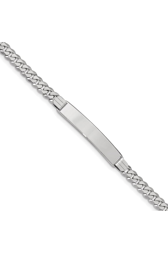 14k WG Flat Curb Link ID Bracelet (Weight: 13.08 Grams, Length: 8 Inches)