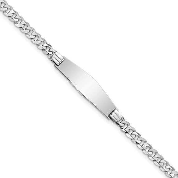 14k WG Flat Curb Link Soft Diamond Shape ID Bracelet (Weight: 5.22 Grams, Length: 7 Inches)