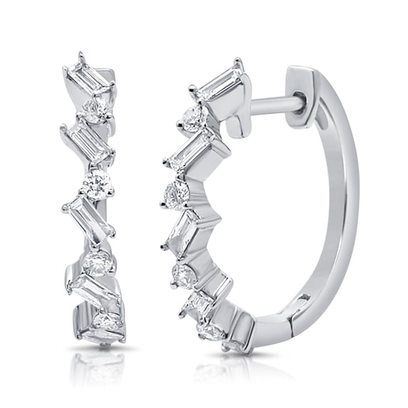 Diana M 14 Kt White Gold 2.34 Gram 0.47 Cts Diamond Huggie Earrings