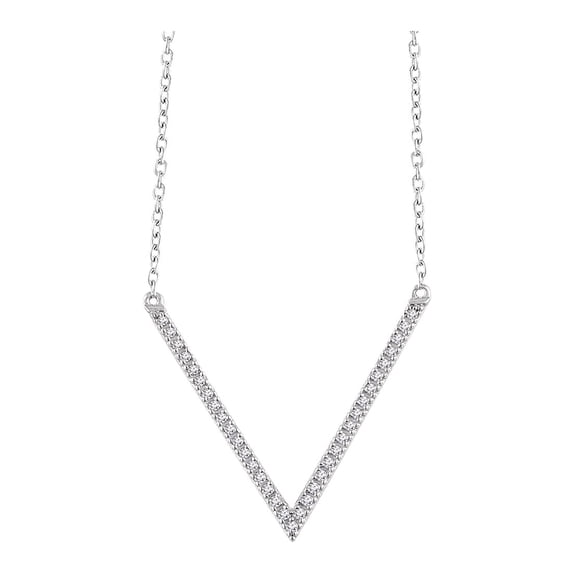 14k White Gold 0.17 Dwt Diamond V Necklace Pendant Necklace for Women