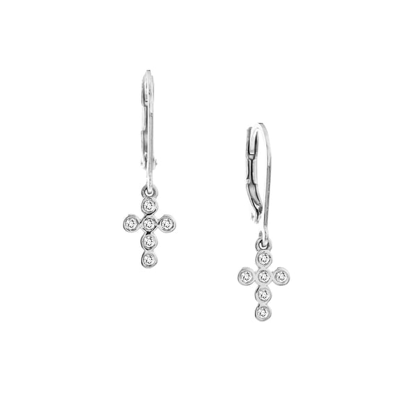 14k White Gold 0.20 Dwt Diamond Dangle Religious Faith Cross and Leverback Earrings Dangle Earring for Women