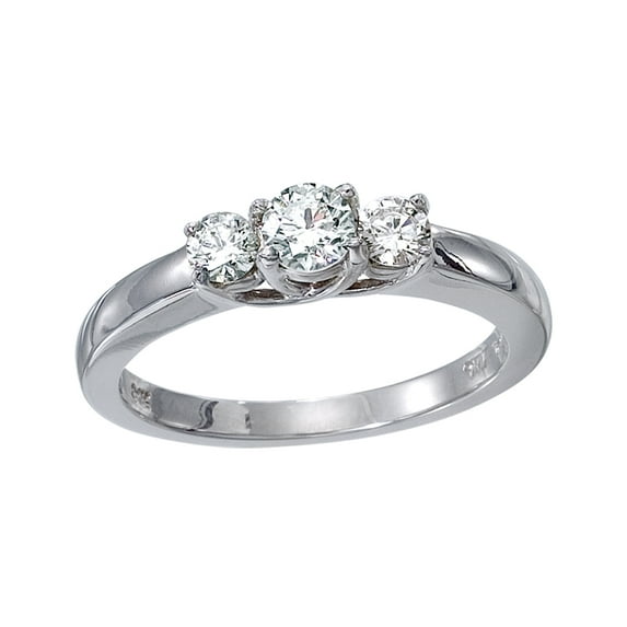 14k White Gold 0.25 Ct Three Stone Trellis Diamond Ring