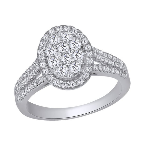 AFFY 14k White Gold 0.9 CT Prong Set White Natural Diamond Cluster Engagement Wedding Ring With Ring Size 8.5