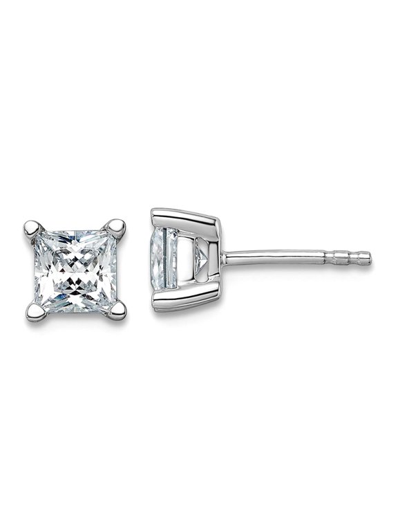 14k White Gold 1 1/2 Ctw Cert Lab Grown Diamond SI+ G+ Princess 4 Prong Heavy Weight Earrings 5.65x5.65mm Wide Stud Earr