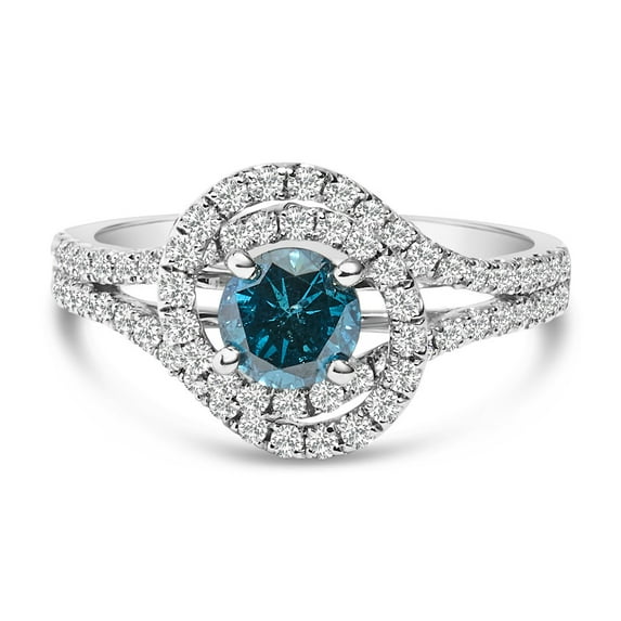 14k White Gold 1 1/3 ct TDW Treated Blue Diamond Engagement Ring (Blue, SI2-I1)