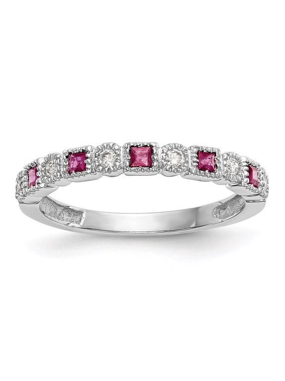 14k White Gold 1/10 carat Diamond and Ruby Complete Band