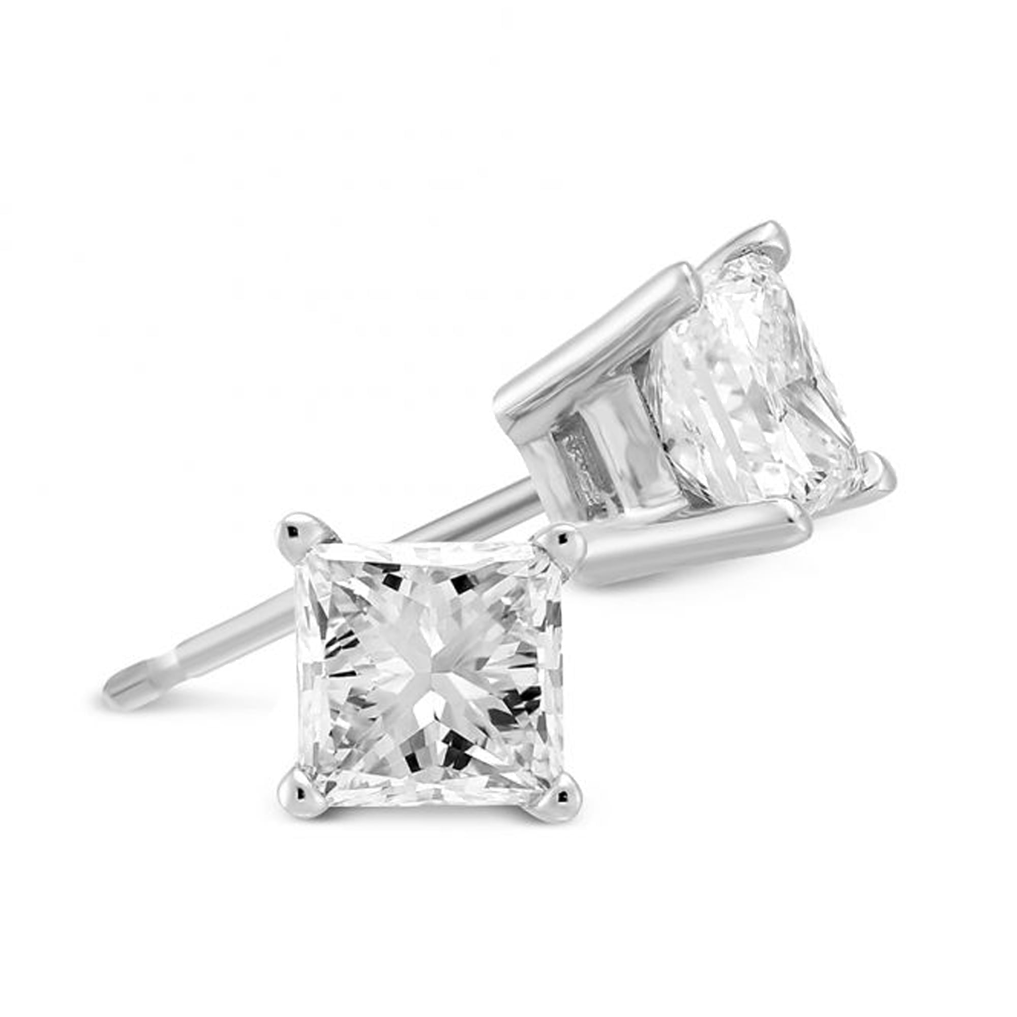 PARIS JEWELRY 14k White Gold 0.5 Ct. Princess Cut Created White Diamond Stud Earrings Gift for Women plated
