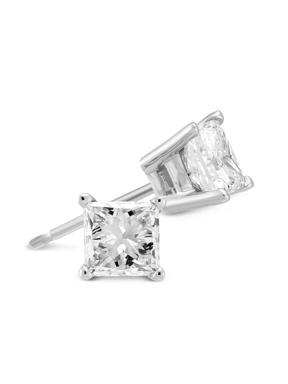 14k White Gold 0.5 Ct. Princess Cut Created White Diamond Stud Earrings Gift for Women plated
