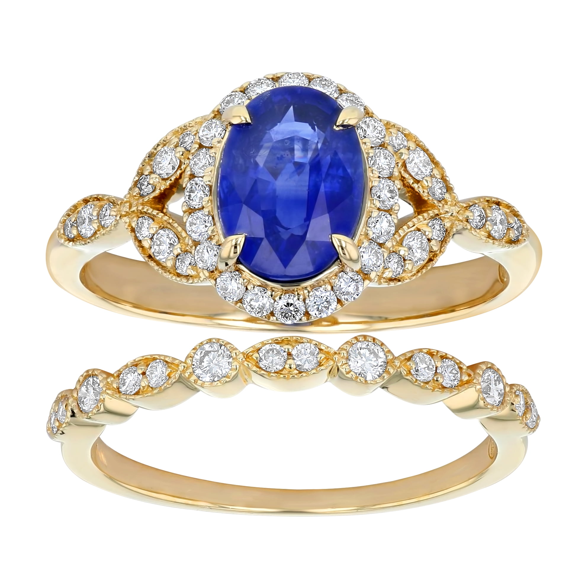 14k White Gold 1/2 Carats TDW Oval Blue Sapphire and Diamond