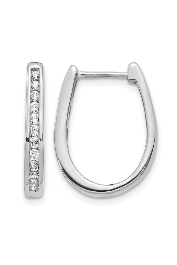 14k White Gold 1/2 carat Diamond Channel-set Oval Hinged Hoop Earrings