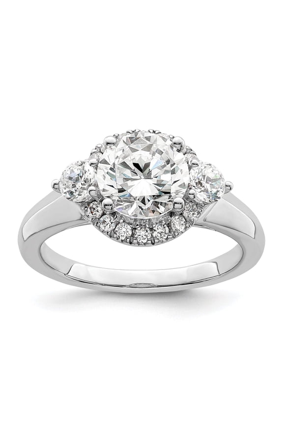 14k White Gold 1/2 carat Lab Grown Diamond VS/SI+ G+ 1 1/2 carat Center Round Semi Mount Three Stone Engagement Ring