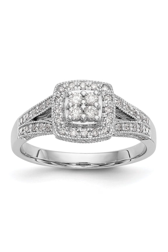 14k White Gold 1/2 carat Lab Grown Diamond VS/SI+ G+ Complete Cluster Engagement Ring