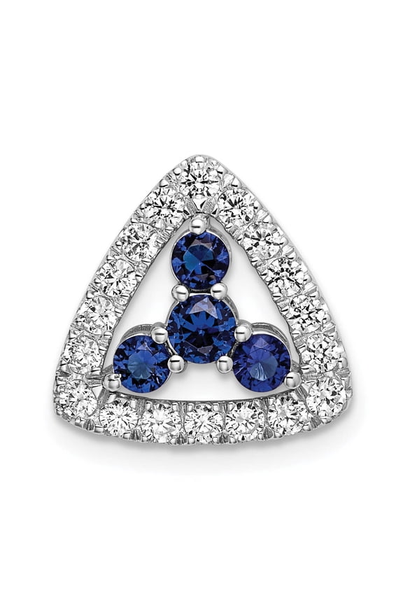 14k White Gold 1/2 carat Lab Grown Diamond VS/SI+ G+ and Lab Created Blue Sapphire Triangle Complete Chain Slide Pendant