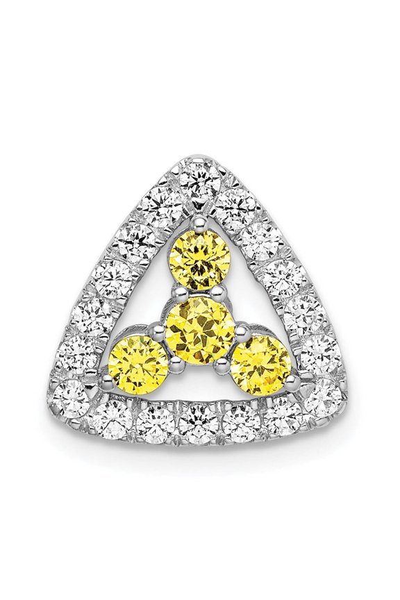 14k White Gold 1/2 carat Lab Grown Diamond VS/SI+ G+ and Lab Created Yellow Sapphire Triangle Complete Chain Slide Pendant
