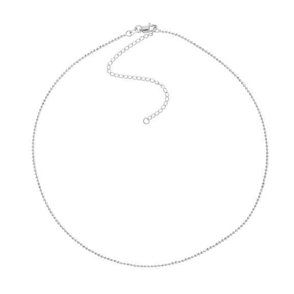 14k White Gold 1.2mm Sparkle-Cut Bead Chain Necklace Adjustable Choker Necklace 16 Inch Choker Necklace for Women and Me