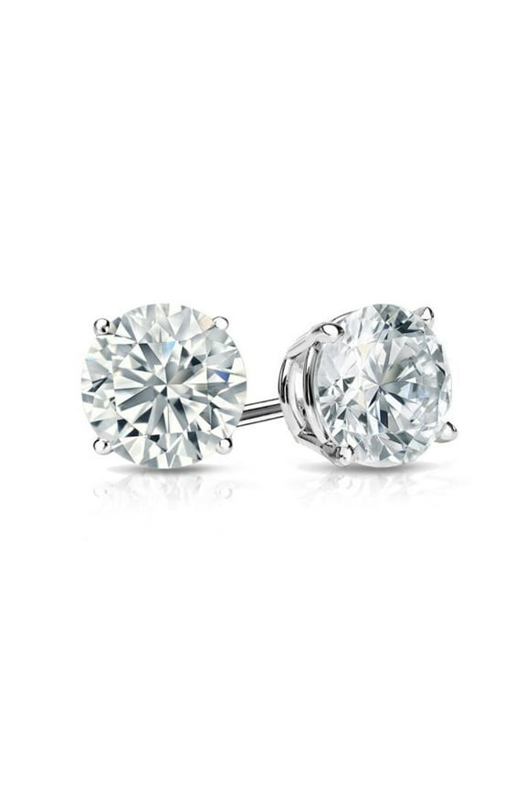 14k White Gold 1/4 Carat Created White Diamond Round Plated Stud Earrings (SI1) 4 Prong Setting by Paris Jewelry