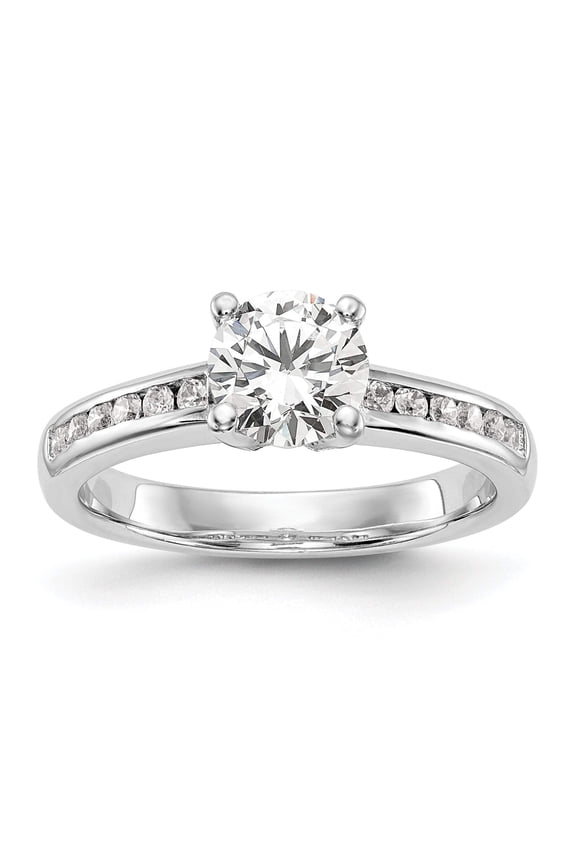 14k White Gold 1/4 carat Lab Grown Diamond VS/SI+ G+ 1 carat Center Round Semi Mount Channel Set Shared Prong Engagement Ring