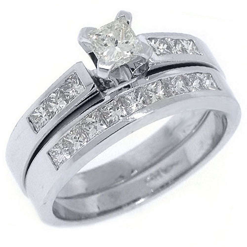 14k White Gold 1.44 Carats Princess Cut Diamond Engagement Ring Bridal ...