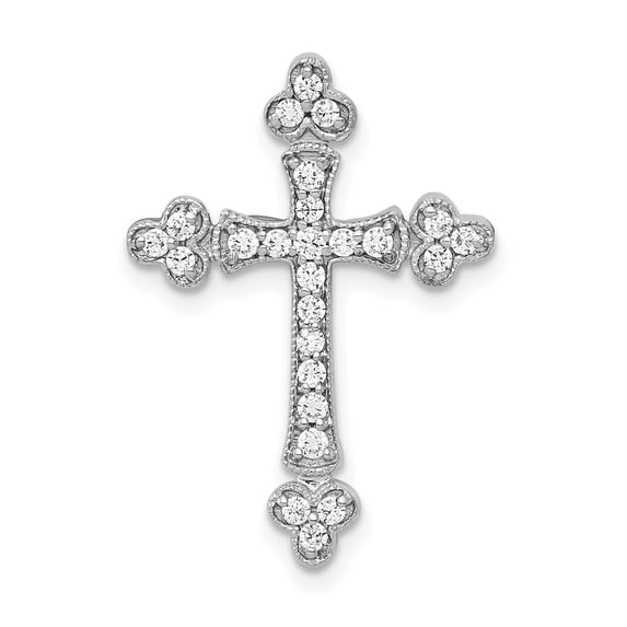 14k White Gold 1/4ct. Diamond Budded Cross Chain Slide