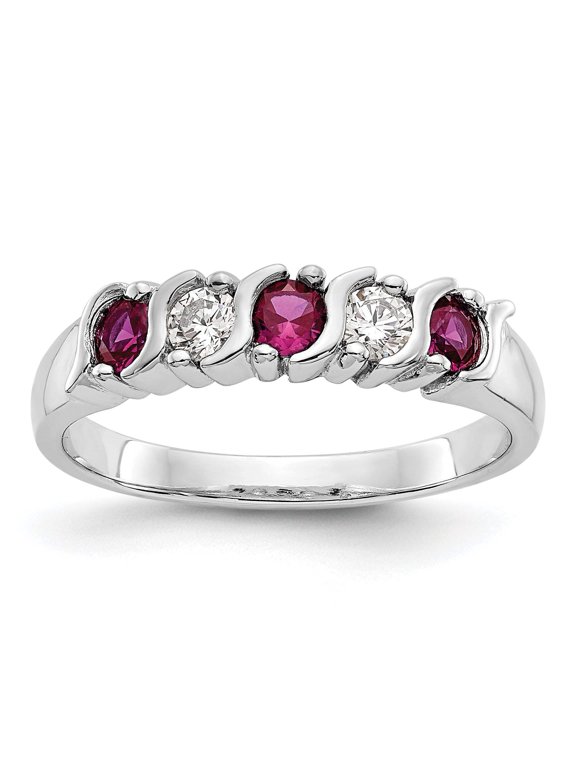 14k White Gold 1/5 carat Diamond and Ruby Complete Band