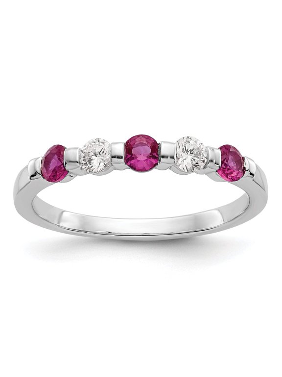 14k White Gold 1/5 carat Diamond and Ruby Complete Band