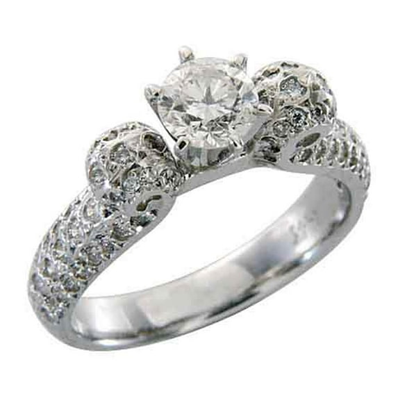 14k White Gold 1.50 Carats Brilliant Round Antique Diamond Engagement Ring