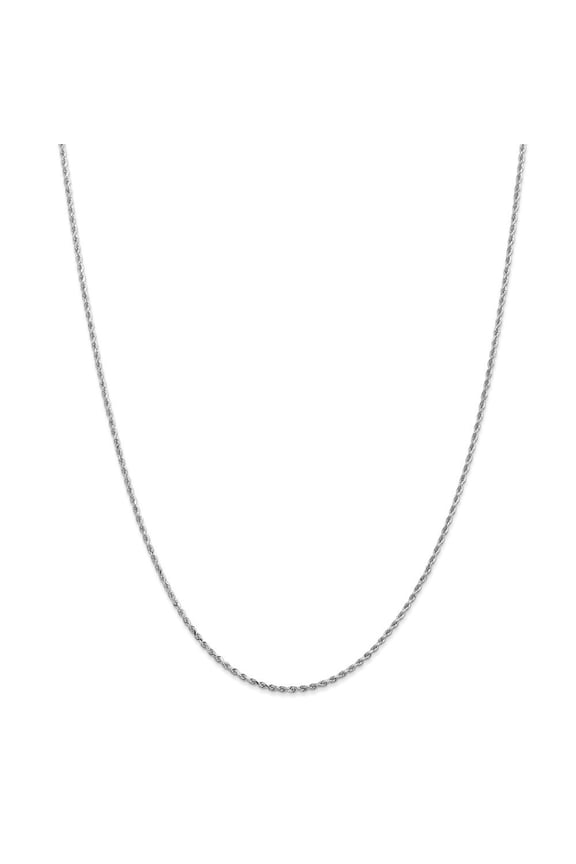 14k White Gold 1.5mm D-Cut Rope Chain Bracelet - 1.7 Grams - 7 Inch - Lobster Claw