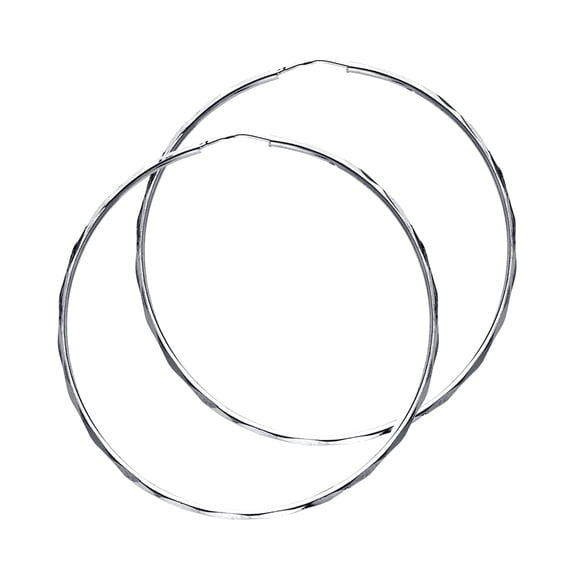 14k White Gold 1.5mm Faceted Round Tube Hoop 35mm Earrings Hoop Earring for Women - 2.2 Grams