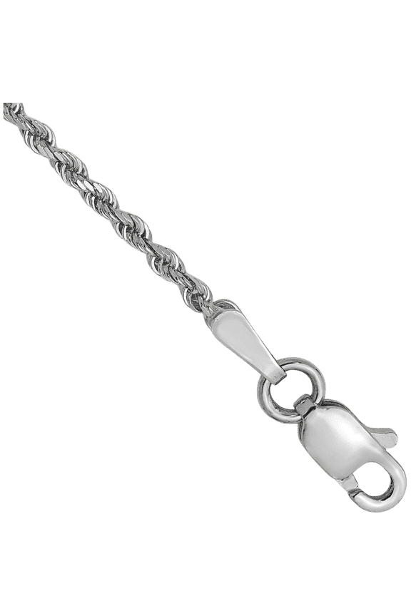 14K Solid White Gold 1.5mm Thin Rope Chain Bracelet Anklet - 9 inch - Diamond Cut Women's