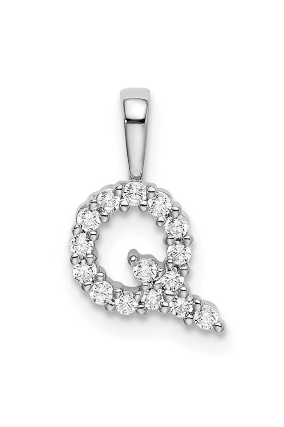 14k White Gold 1/6 carat Lab Grown Diamond VS/SI+ G+ Complete Letter Q Initial Pendant