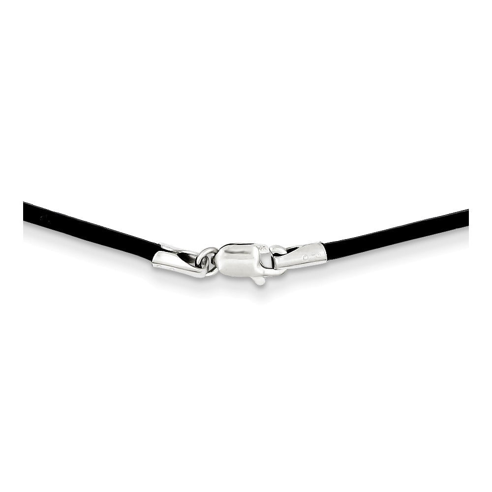 14k White Gold 1.6mm Black Leather Cord Necklace - 16 Inch - Lobster Claw