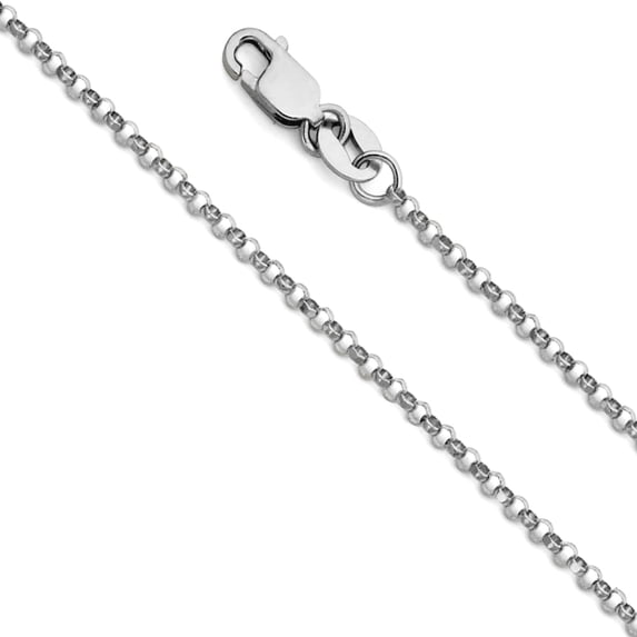 14k White Gold 1.6mm Round Rolo Chain Necklace 16 Inch Chain Necklace for Women and Men - 2.2 Grams