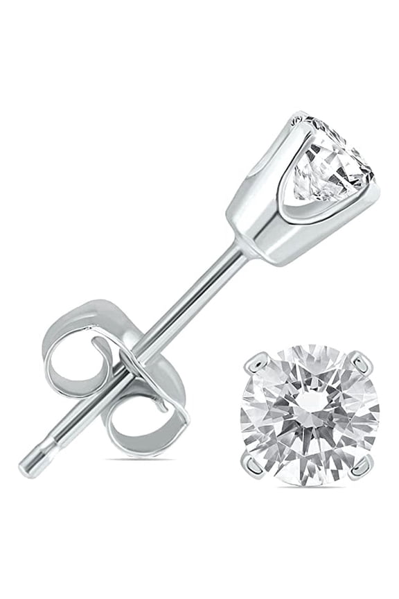 14K White Gold 1 Ct Round Solitaire Created Diamond Stud Earrings Unisex by Paris Jewelry plated