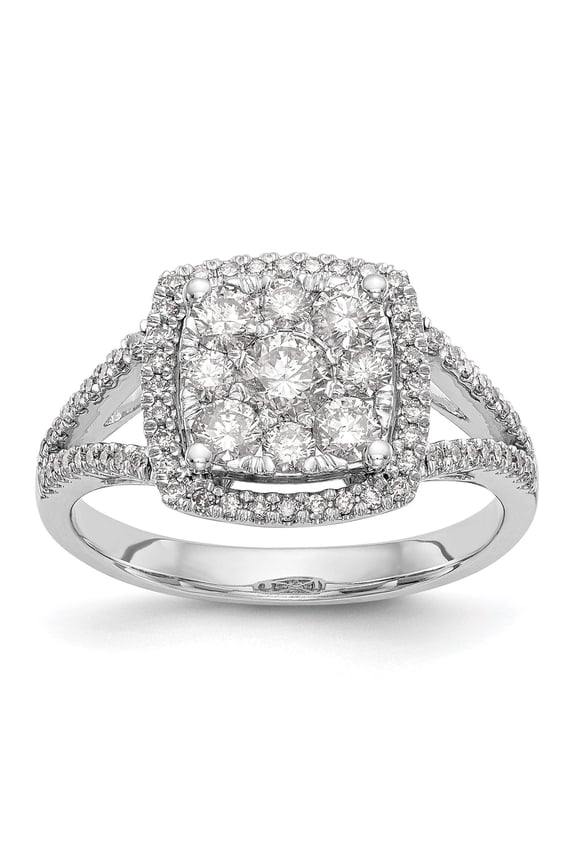 14k White Gold 1 carat Lab Grown Diamond VS/SI+ G+ Complete Cluster Engagement Ring