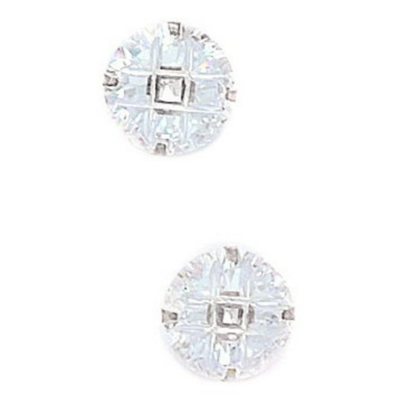 14k White Gold 10mm 9 Segment Round Cubic Zirconia Light Prong Set Earrings