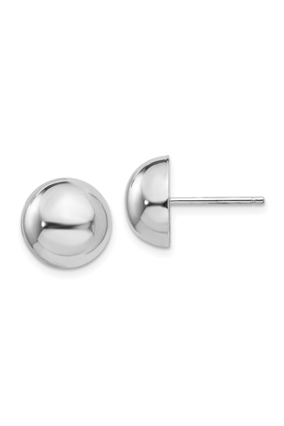 14k White Gold 10mm Half Ball Post Earrings