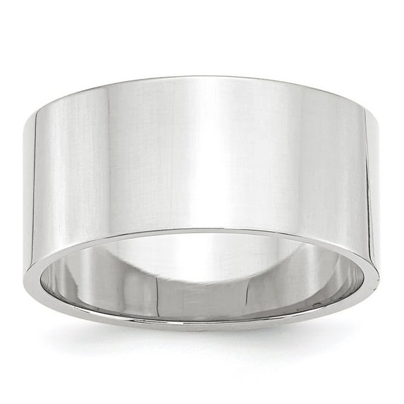 14k White Gold 10mm Lightweight Flat Wedding Band Size 7.5 WFLL100