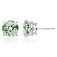 thumbnail image 1 of 14K Solid White Gold 10mm Round Checker Cut Green Quartz Studs Gemstone Solitaire Earrings August Birthstone Jewelry, 1 of 8