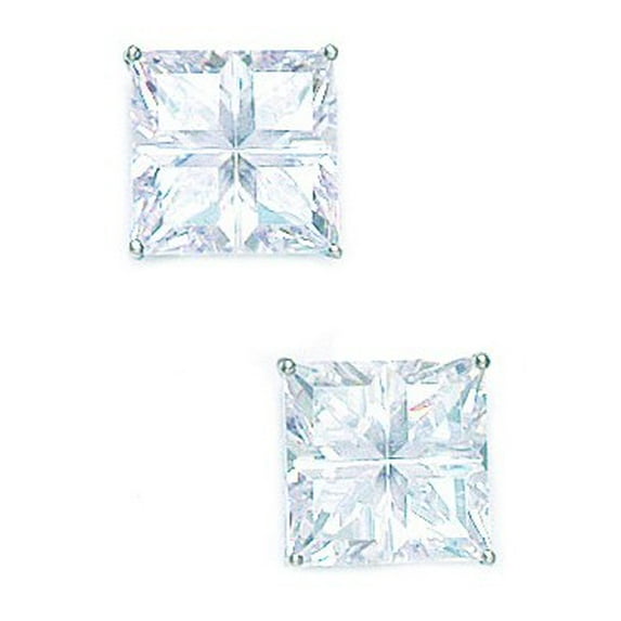 14k White Gold 10x10mm 4 Segment Square Cubic Zirconia Basket Set Earrings