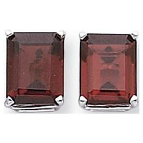 14k White Gold 10x8mm Emerald Cut Rhodolite Garnet Earrings