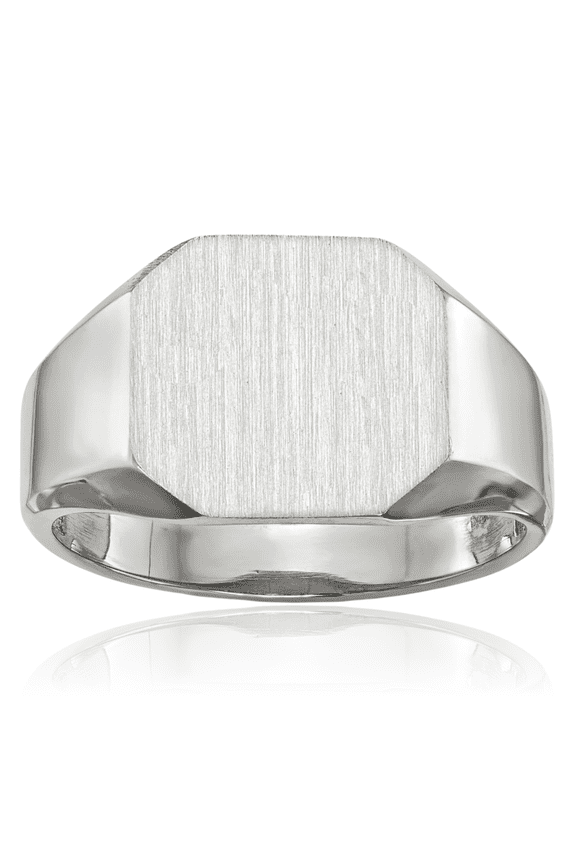 14K Solid White Gold Mens Custom Engraved Signet Ring Handmade Personalized Monogram Initial Letter Band