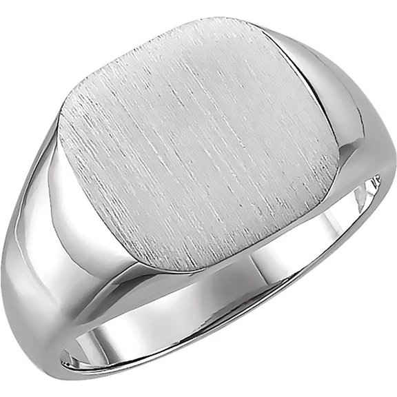 14k White Gold 11mm Square Shape Signet Metal Fashion Ring Fine Jewelry For Women Gifts For Her, Size 6