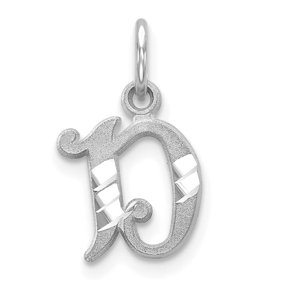 14k White Gold 14KW Diamond-cut Letter D Initial Charm Pendant