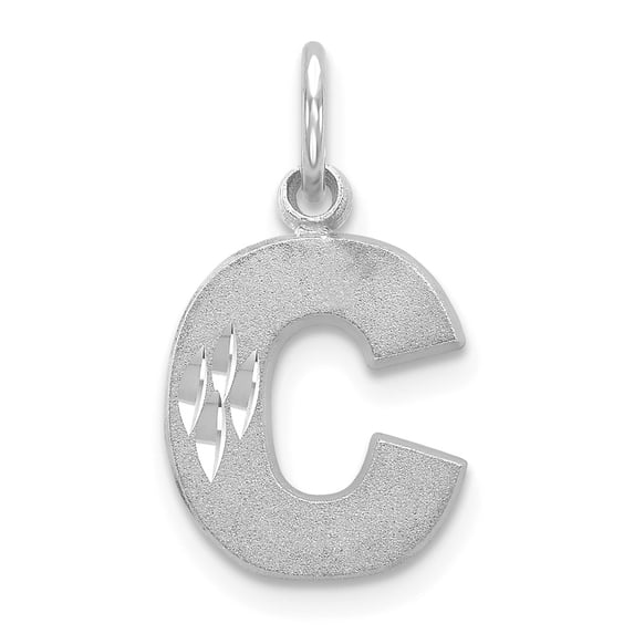 14k White Gold 14KW Satin Diamond-cut Letter C Initial Charm Pendant