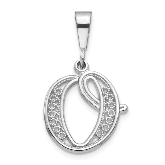 14k White Gold 14KW Solid Polished Script Filigree Letter O Initial Pendant Charm