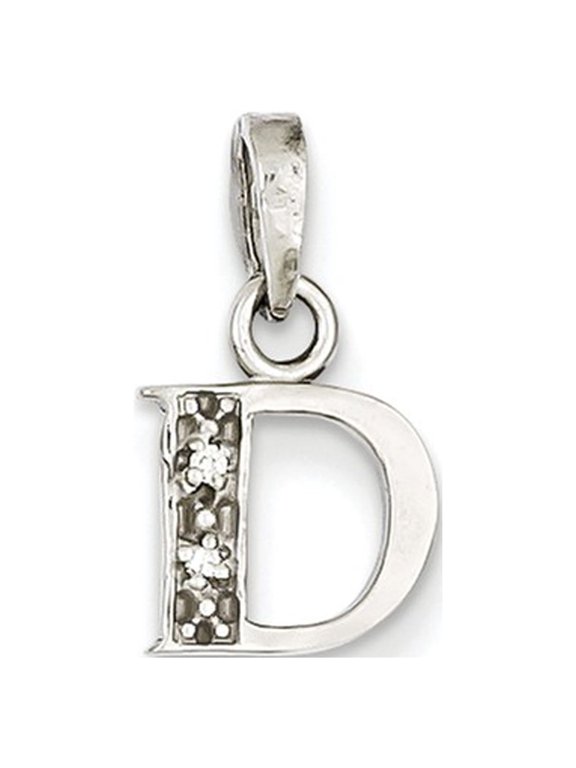 14k White Gold 14KW with Rhodium Diamond Letter D Initial Pendant Charm